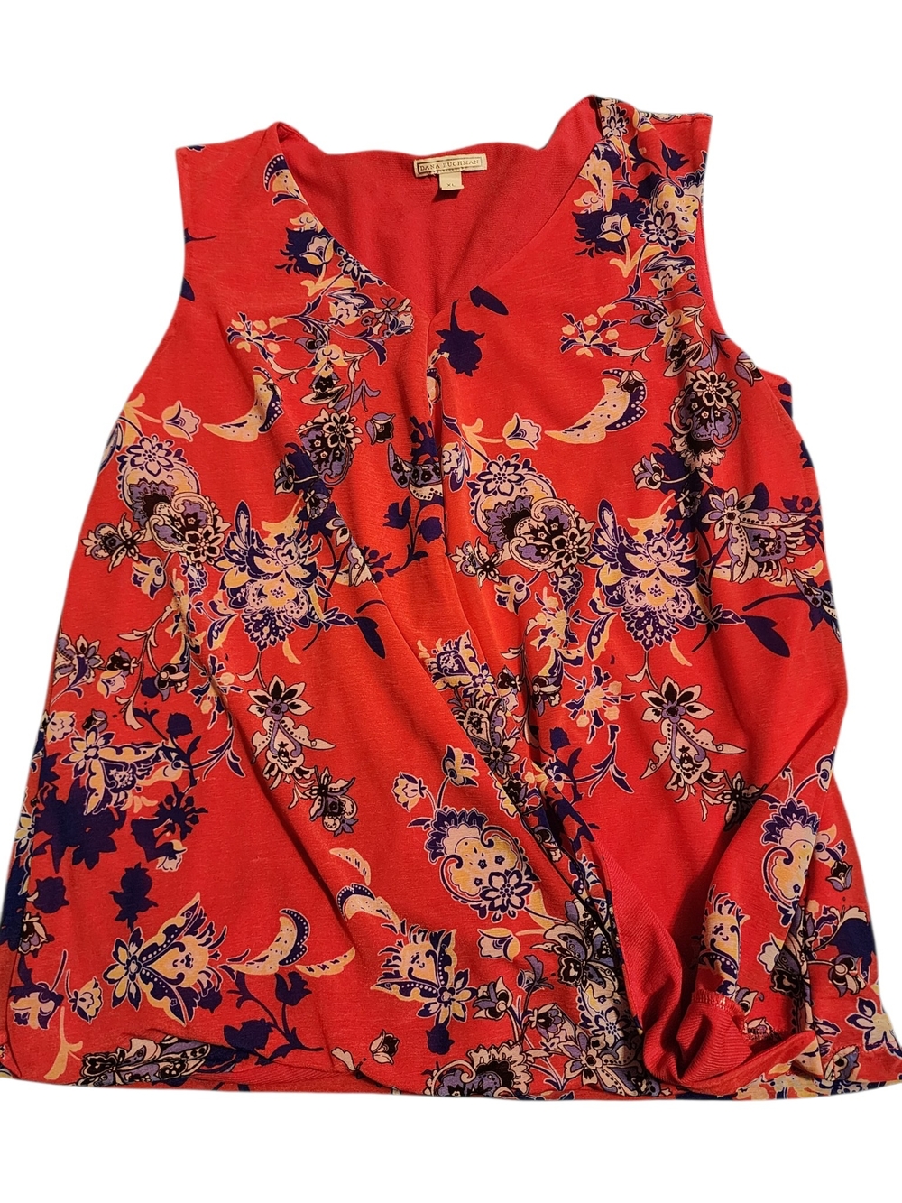 Dana Buchman Red Floral Sleeveless Wrap Tank